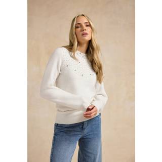 Lts Tall White Embellished Neck Jumper Size 18-20