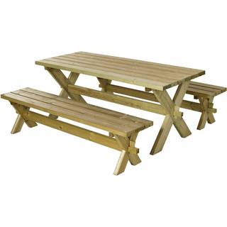 PLUS Nostalgi plankesæt, bord og 2 bænke, trykimprægneret, nåletræ, 177 cm