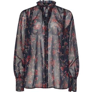 Lts Tall Navy Blue Floral Print Frill Neck Blouse 18 Lts | Tall Women's Shirts & Blouses