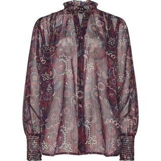 Lts Tall Dark Red Paisley Frill Neck Blouse Size 12