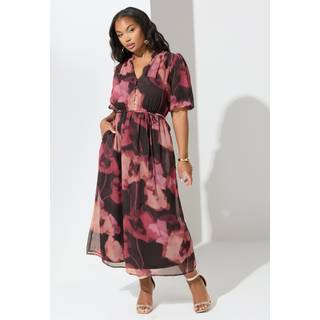 Yours Curve Yours Curve London kort kjole med sløret blomsterprint og pufærmer - 48