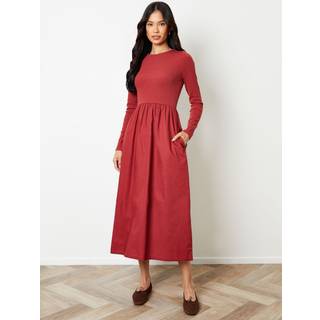 Threadbare Threadbare Rib Jersey 2-In-1 Midi-kjole med poplin-nederdel - 8