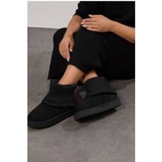 Yours Curve Yours Curve Ekstra Bred Pasform Strikkede Støvler med Pelskant