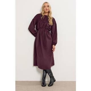 Lts Tall Burgundy Red Shirred Long Sleeve Midi Dress Size 18 - Purple