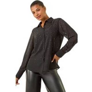 Roman Roman Black Diamante Hotfix Button Blouse