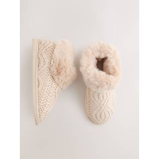 Next Hjemmesko i kunstpels med kabelstrik