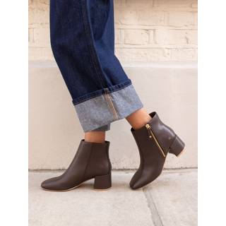 Novo Novo Brown Wide Fit Kate Zip Side Square Toe Block Heel Ankle Boots