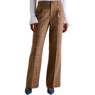 Joules Joules Foxley Brown Check Wool Rich Wide Leg Tweed Trousers
