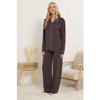 Lts Tall Chocolate Brown Piped Jersey Pyjama Set Size 18-20