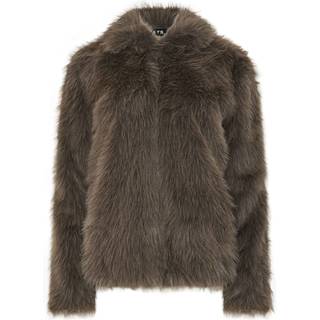 Lts Tall Chocolate Brown Faux Fur Jacket Size 16