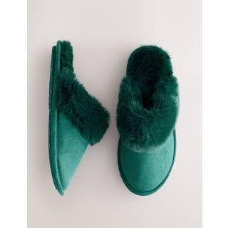 Next Green Faux Fur Suede Mule Slippers