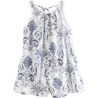 Laura Ashley Laura Ashley Blue Josette 100% Cotton Scalloped Beach Romper