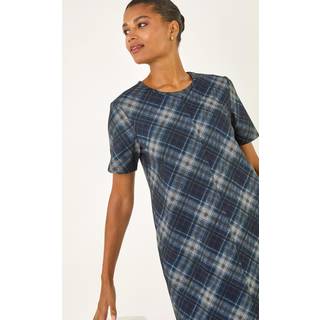 Roman Roman Blue Check Print T-Shirt Stretch Dress - 18