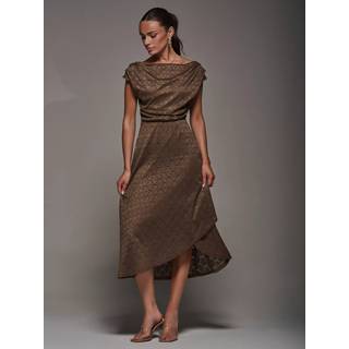 Jolie Moi Jolie Moi Brown Textured Asymmetrical Draped Midaxi Dress - EU 42 (UK 14)