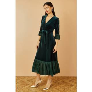 Yumi Yumi Green Velvet Wrap Midi Dress With Contrast Hemline - 44