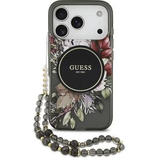 iPhone 17 Pro Guess IML Flowers cover med perlerem - Sort