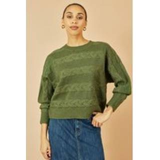 Yumi Yumi Green Cable Knit Relaxed Fit Jumper