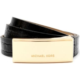 MK Crocodile Embossed Leather Plaque Belt - Black - Michael Kors - S