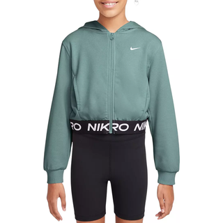 Nike Pro Dri-FIT FZ Fleece Hoodie til junior i grøn - Komfortabel og svedtransporterende trøje til aktive dage
