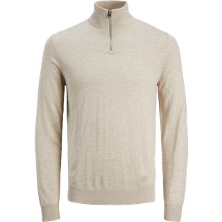 Emil Half Zip Striktrøje, Oatmeal, 140 cm