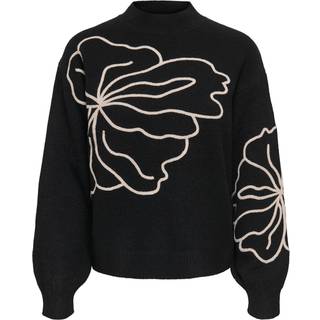 Jella Flower Striktrøje, Black, S