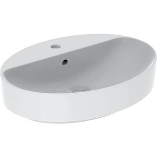 Geberit VariForm håndvask til borplademontering oval, med hylde og hanehul: B=60cm, T=45cm, Hanehul=Midtpå, Overløb=Synlig, Hvid