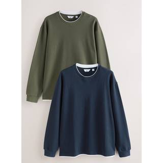 Next Langærmede T-shirts med rund hals og imitation af 100% bomuld 2 pakke