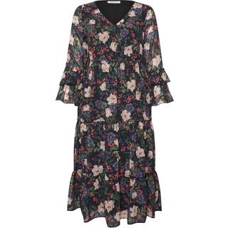 Yours Curve Yours Curve Black London Floral Print V-Neck Ruffle Tiered Dress - 16