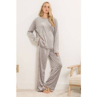 Lts Tall Stone Brown Leopard Embossed Luxe Fleece Pyjama Set Size 22-24