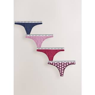 Next Navy Argyle Thong Cotton Logo Knickers 4 Pack