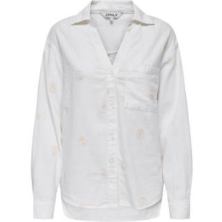 Only - Onlcaro L/S Linen Bl Emb Shirt Cc - 4652331 Bright White Pumice Stone Embroidery