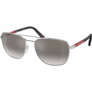 Prada Linea Rossa Mand PS 54ZS 1BC02M Solbriller Stål Sølv Grå Rund Spejlet Skygge