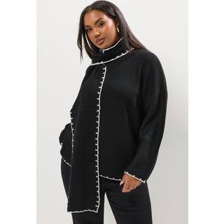 Yours Curve Yours Curve Black Blanket Stitch With Scarf Jumper