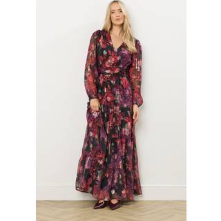 Lts Tall Black Rose Jacquard Metallic Maxi Dress Size 12