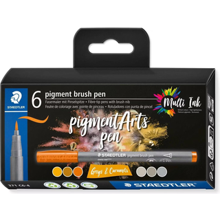 Staedtler Brush Pen Pigment Grå&Karamel 6 Stk