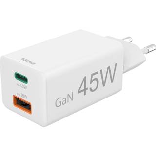 Hama Quick charger, 1x USB-C, 1x USB-A, mini charger, PD 45 watts white