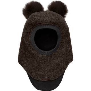 Huttelihut Balaclava I Uldalpakka Med Pomponer Dark Brown Melange  Dark Brown Melange 53 cm  Brun  53 cm  unisex