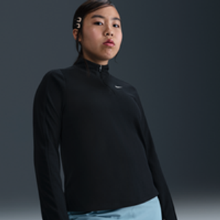 Langærmet Nike Dri-FIT-trøje med 1/2 lynlås til større børn (piger) (udvidet størrelse) - sort - S+