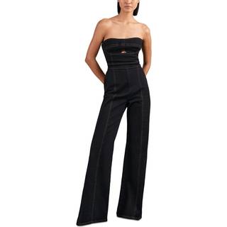 Reiss Reiss Indigo Blue Tylie Strapless Wide Leg Denim Jumpsuit
