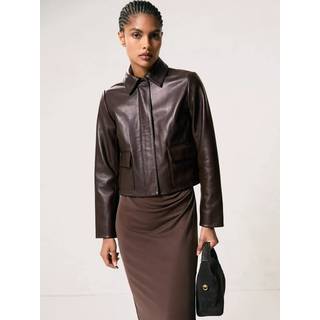 Reiss Reiss Chocolate Brown Drew Collared Leather Jacket