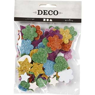 Mosgummifigurer, 100 ass. 100 stk ass. mosgummifigurer i glitter. Figurerne har form som stjerner, blomster og hjerter og måler 19-29 mm.