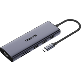 Ugreen USB-C Adapter til 3x USB-A 3.0 / HDMI / VGA / RJ45 / SD / TF / USB-C PD - Grå