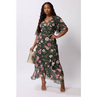 Yours Curve Yours Curve Green London Wrap Ruffle Mesh Dress - 24