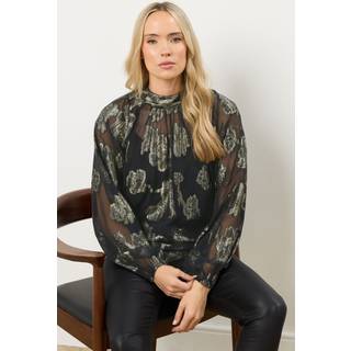 Lts Tall Black Floral Jacquard High Neck Blouse Size 24