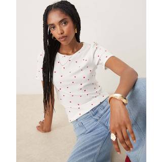 Sofia Print T-shirt, Cloud Dancer Red Hearts, XL