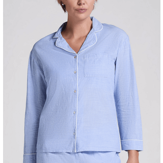 Hunkemöller Cotton Stripe natskjorte, blå, Størrelse: S, Dame