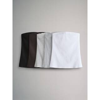 The Set The Set White/Black/Light Grey Marl/Chocolate Brown/Stripe 5 Pack Ribbed Bandeau Tops