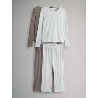 The Set The Set Mink/Grey 2 Pack Soft Touch Ribbed Long Sleeve Leg Pyjamas