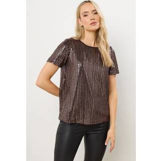 Lts Tall Brown Crew Neck Sequin Top Size 24