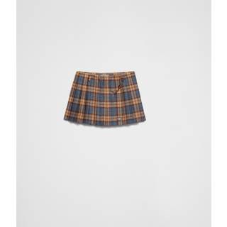 Checked Wool Mini Skirt in Tobacco - 40